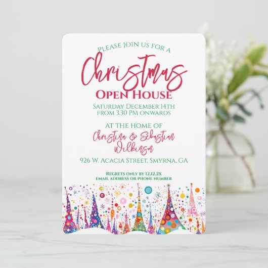 Christmas Tree Open House Einladung (Stehend Vorderseite)