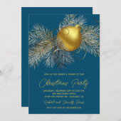 Christmas Tree Ornament Party Blauer Einladung (Vorne/Hinten)