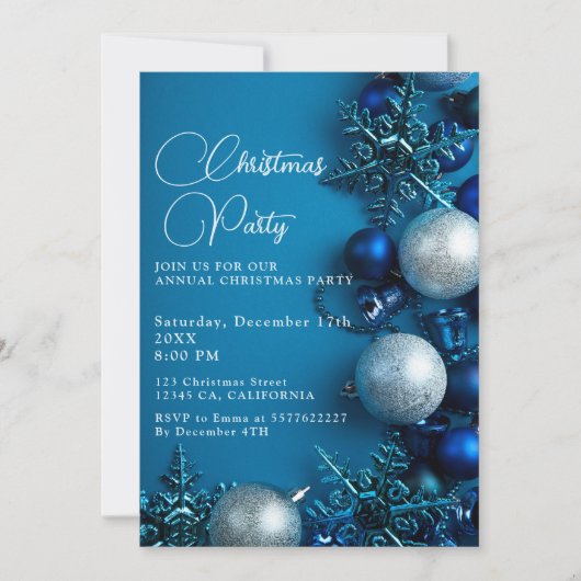 Christmas Tree Ornament Party Blue Einladung (Vorderseite)