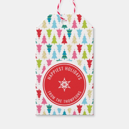 CHRISTMAS TREE PATTERN Festlich modern minimalrot Geschenkanhänger (Vorderseite)