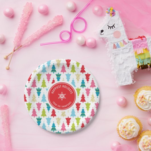 CHRISTMAS TREE PATTERN Festlich modern minimalrot Pappteller (Party)