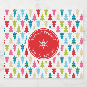 CHRISTMAS TREE PATTERN Festlich modern minimalrot Schaumweinetikett