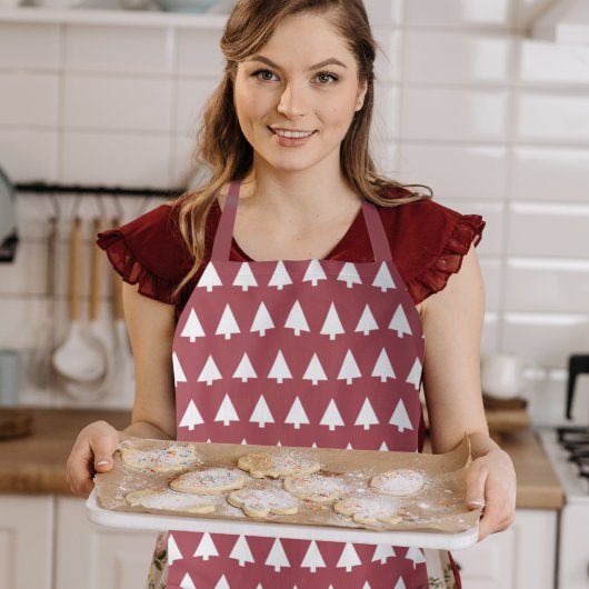 Christmas Tree Pattern Geometric | Scandi Dark Red Schürze