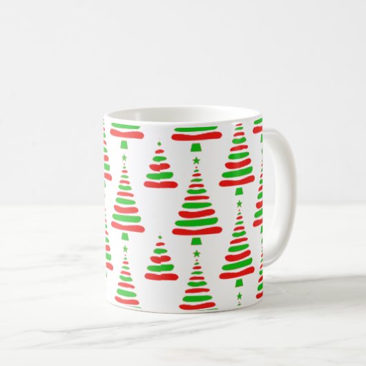 Christmas tree pattern red and green doodle b kaffeetasse (VorderseiteRechts)
