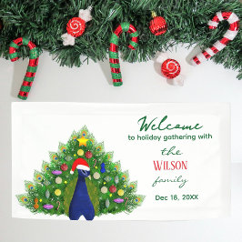Christmas Tree Peacock Family Holiday Gathering Banner