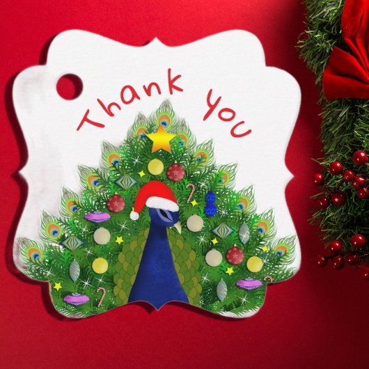 Christmas Tree Peacock Thank You Card Geschenkanhänger