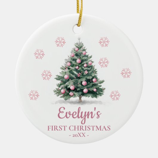 Christmas Tree Personalized Girl's First Christmas Keramik Ornament (Vorne)