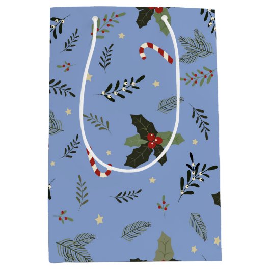 Christmas Tree Pine Branch Holly Berry Mistletoe Mittlere Geschenktüte (Vorderseite)