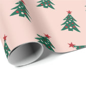 Christmas Tree Pink, Green and Red Wrapping Paper Geschenkpapier (Rolleneckpunkt)