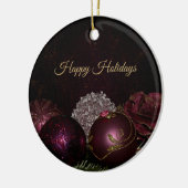 Christmas Tree Pink Green Leaves Black Elegant Keramik Ornament (Links)