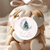 Christmas tree Pink Silver Thank you Runder Aufkleber