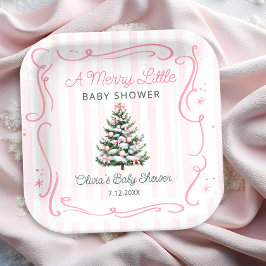 Christmas Tree Pink Winter Baby Shower Pappteller