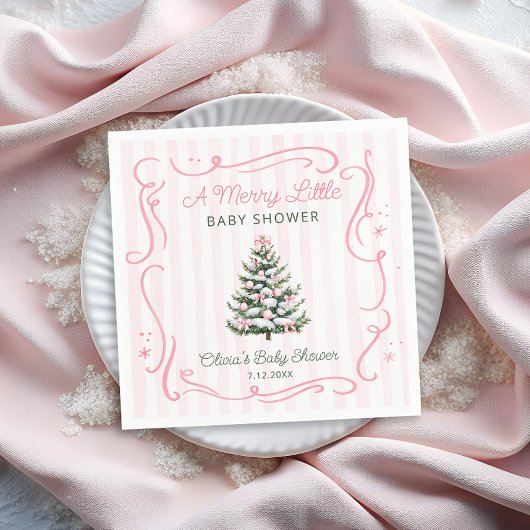 Christmas Tree Pink Winter Baby Shower Serviette