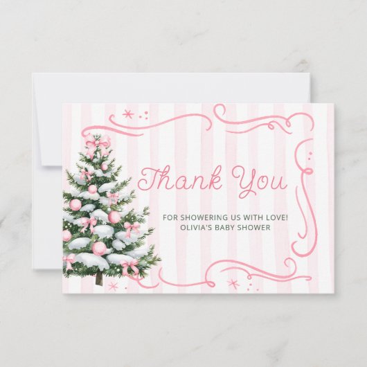 Christmas Tree Pink Winter Baby Shower Thank You  Karte (Vorderseite)