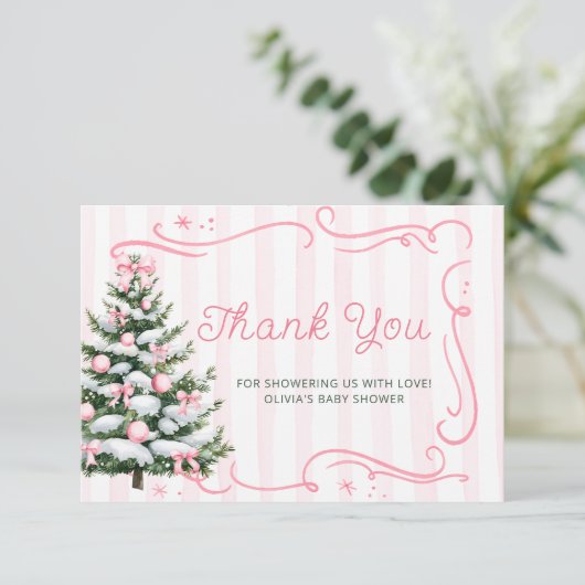Christmas Tree Pink Winter Baby Shower Thank You  Karte (Stehend Vorderseite)