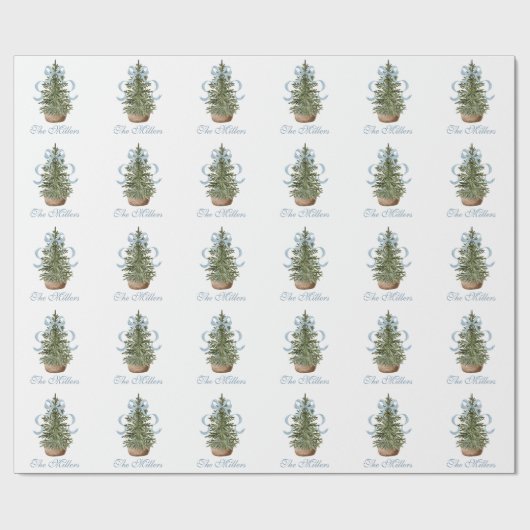 Christmas Tree Preppy Bow Blue Christmas Geschenkpapier (Flach)