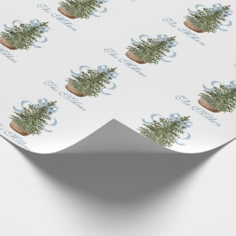 Christmas Tree Preppy Bow Blue Christmas Geschenkpapier