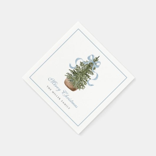 Christmas Tree Preppy Bow Blue Christmas Serviette (Ecke)