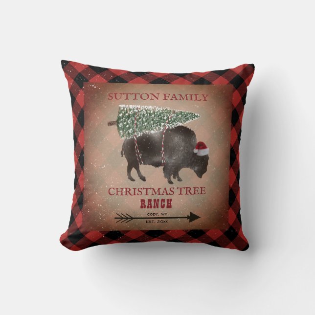 Christmas Tree Ranch Buffalo Kariert Bison Santa Kissen (Vorderseite)