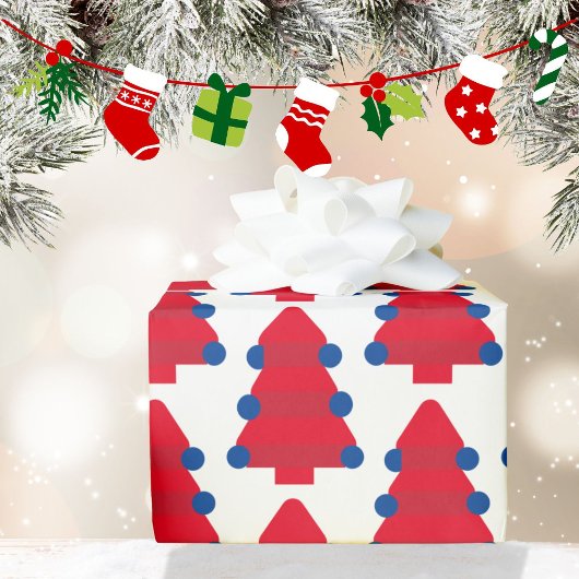 Christmas Tree Red Blue White Geschenkpapier