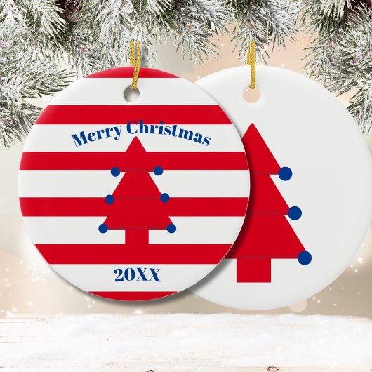 Christmas Tree Red Blue White Keramik Ornament