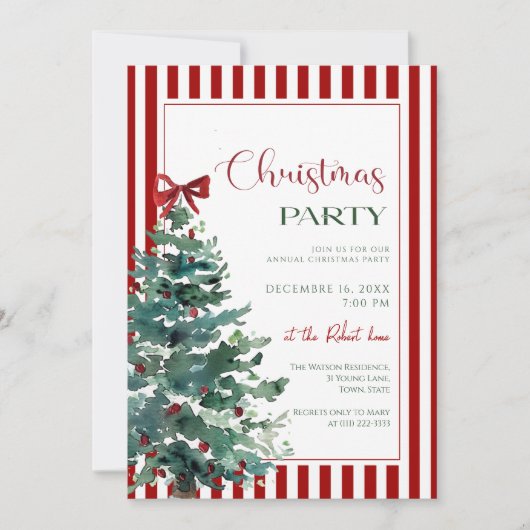  Christmas tree red bow Holiday Party Invitation Einladung (Vorderseite)