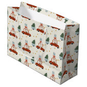 Christmas Tree Red Car Illustration Gift Bag Große Geschenktüte (Vorderseite Schrägansicht)