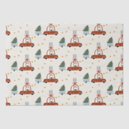 Christmas Tree Red Car Illustration  Seidenpapier