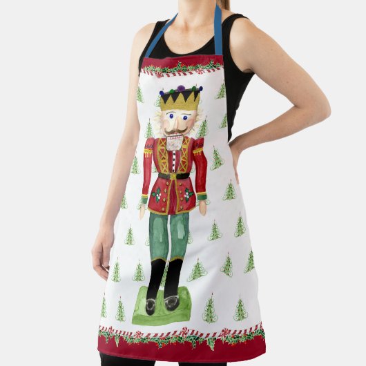 Christmas Tree Red Nutcracker Watercolor Holly Schürze (InSitu)