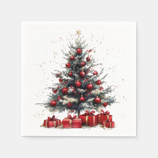 Christmas Tree Red Ornaments Gifts Holiday Serviette (Vorderseite)