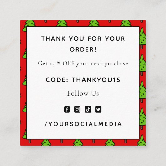 Christmas Tree Red Thank You Quadratische Visitenkarte (Rückseite)