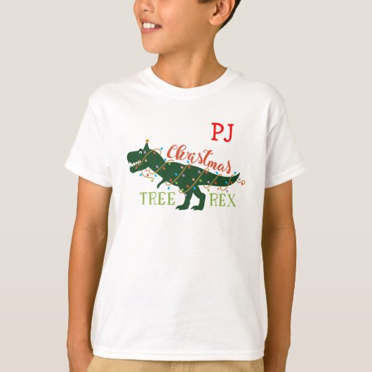 Christmas Tree-Rex Dinosaur Rote Initials T-Shirt (Vorderseite)
