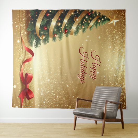 Christmas Tree Ribbons Holiday Backdrop Wandteppich (Beispiel (Horizontal))