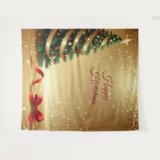 Christmas Tree Ribbons Holiday Backdrop Wandteppich (Vorderseite (Horizontal))