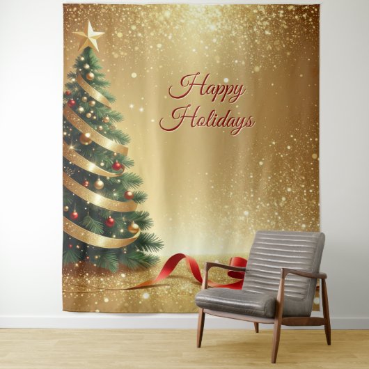 Christmas Tree Ribbons Holiday Backdrop Wandteppich (Beispiel)