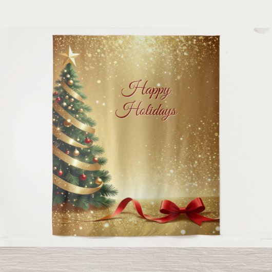 Christmas Tree Ribbons Holiday Backdrop Wandteppich (Vorderseite)