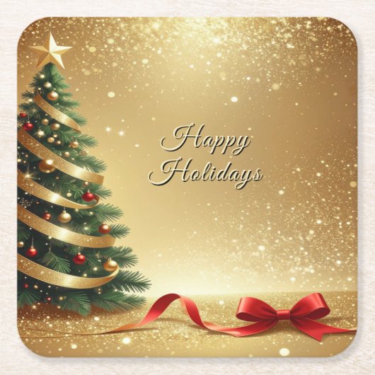 Christmas Tree Ribbons Holiday Paper Coaster Rechteckiger Pappuntersetzer (Vorderseite)