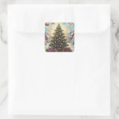 Christmas Tree, Santa Clause Quadratischer Aufkleber (Tasche)
