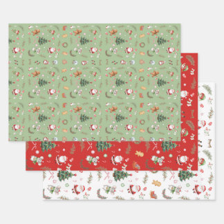 Christmas Tree Santa cute character holiday design Geschenkpapier Set