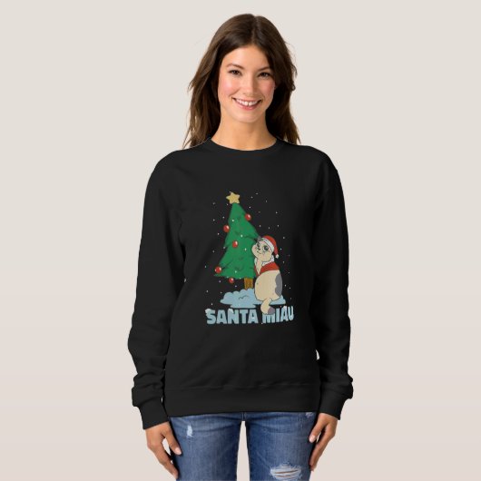 Christmas Tree Santa Miau Cat Sweatshirt (Vorne ganz)
