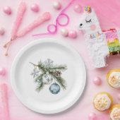 Christmas Tree Silver Snowflakes Blue Ornaments Pappteller (Party)