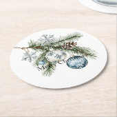 Christmas Tree Silver Snowflakes Blue Ornaments Runder Pappuntersetzer (Angewinkelt)