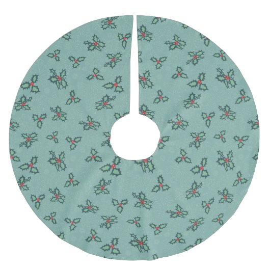 Christmas tree skirt, holly and snowflakes on blue polyester weihnachtsbaumdecke (Vorderseite)