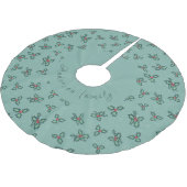 Christmas tree skirt, holly and snowflakes on blue polyester weihnachtsbaumdecke (Schrägansicht)