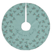 Christmas tree skirt, holly and snowflakes on blue polyester weihnachtsbaumdecke (Vorderseite)