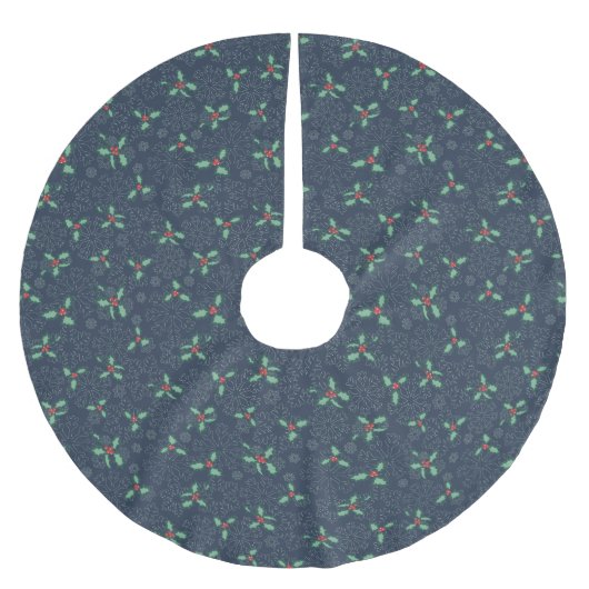 Christmas tree skirt, holly and snowflakes on blue polyester weihnachtsbaumdecke (Vorderseite)