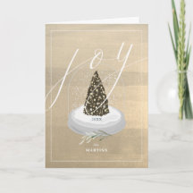 Christmas Tree Snow Globe Gold Joy Photo Holiday
