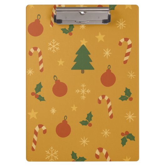 Christmas Tree, Snowflake & Holly Repeating  Klemmbrett (Vorderseite)