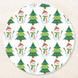 Christmas Tree Snowman Cute Holiday Cute Pattern 6 Runder Pappuntersetzer