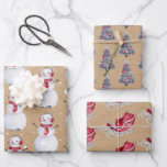 Christmas Tree Snowman Sleigh Kraft Geschenkpapier Set<br><div class="desc">Rustikales Weihnachtspapier mit einem Hintergrund für einen Kraftpapier-Effekt,  eleganten Aquarellbäumen,  Santa-Schlitten und winterlichen Schneemännern mit Schneeflocken.</div>